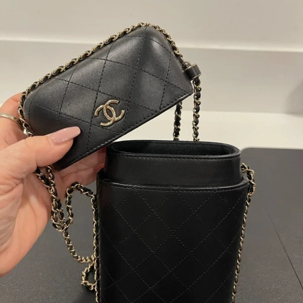 Chanel Chain Around Phone Holder Black Lambskin (JB1414)